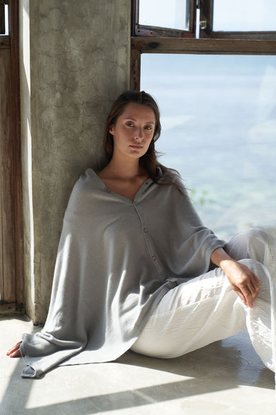 Personalised Grey Pure Cashmere Button Poncho