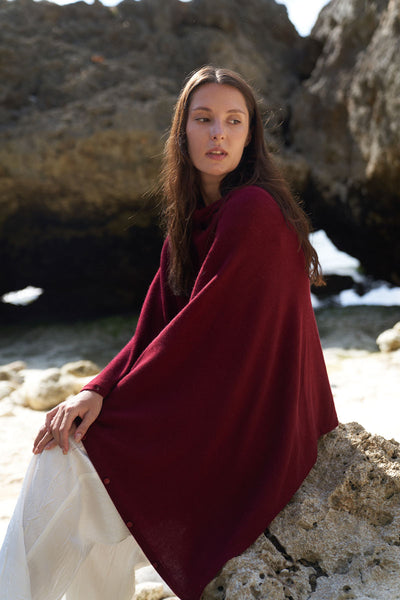 Personalised Burgundy Pure Cashmere Button Poncho