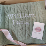 Personalised Sage Green Pure Cashmere Baby Blanket