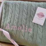 Personalised Sage Green Pure Cashmere Baby Blanket