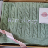 Personalised Sage Green Pure Cashmere Baby Blanket