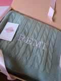 Personalised Sage Green Pure Cashmere Baby Blanket