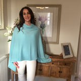 Personalised Aqua Blue Pure Cashmere Button Poncho